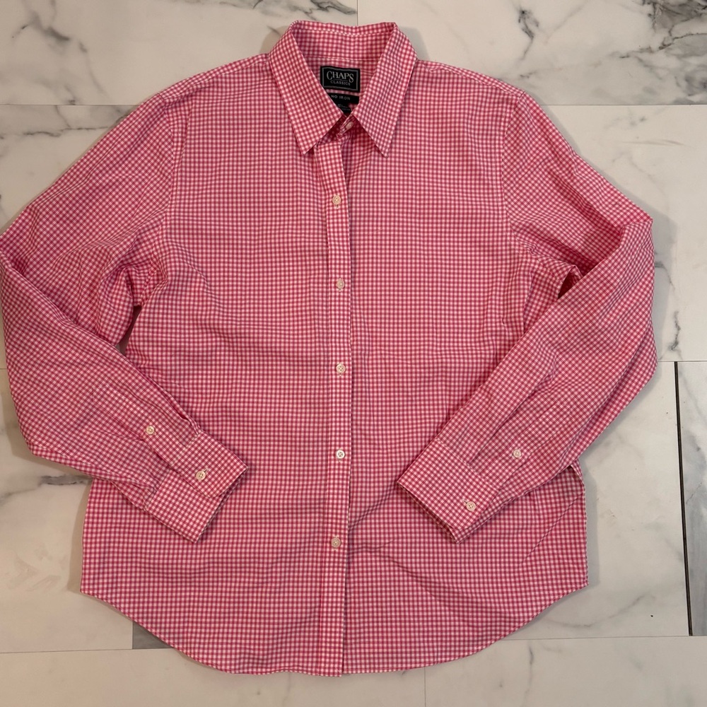 Chaps Pink Gingham Button Down Shirt - image 1